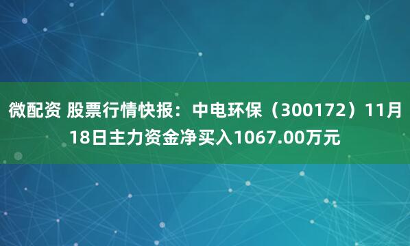微配资 股票行情快报：中电环保（300172）11月18日主力资金净买入1067.00万元